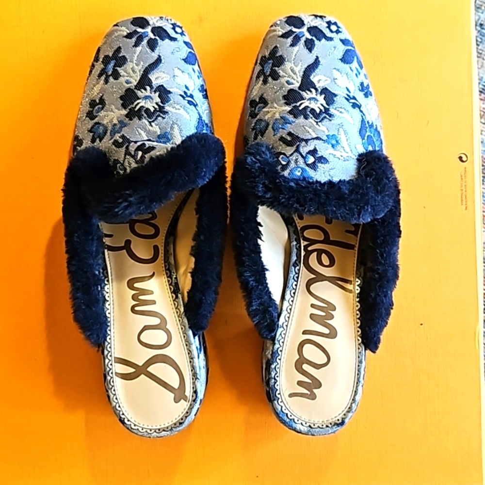 Sam Edelman satin/faux fur mules